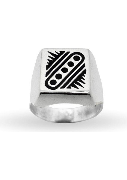 Dikdörtgen Motifli Parlak Gümüş Erkek Yüzük