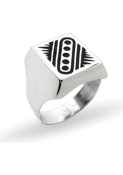 Dikdörtgen Motifli Parlak Gümüş Erkek Yüzük fiyatları