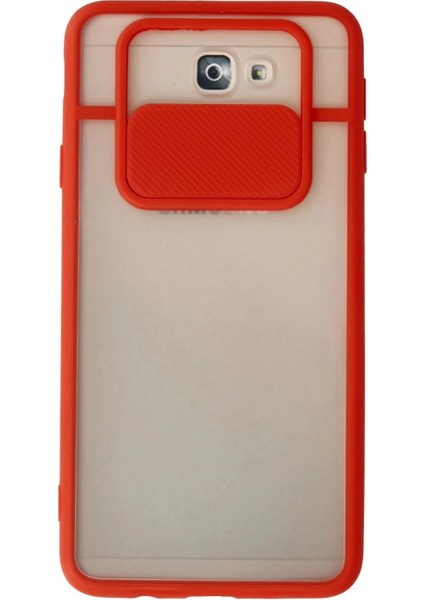Samsung Galaxy J7 Prime Kılıf Palm Buzlu Kamera Sürgülü Silikon - Kırmızı