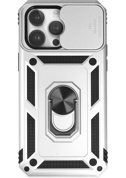 iPhone 14 Pro Max Kılıf Pars Lens Yüzüklü Silikon - Gümüş