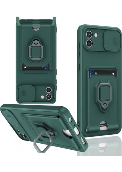 Samsung Galaxy A03 Kılıf Zuma Kartvizitli Yüzüklü Silikon - Yeşil