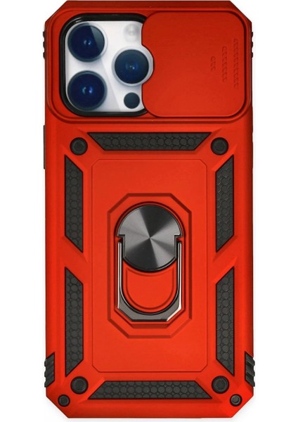 iPhone 14 Pro Max Kılıf Pars Lens Yüzüklü Silikon - Kırmızı