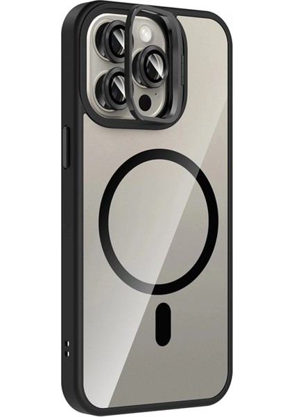 Apple iPhone 15 Pro Max Remim Lensli Magsafe Standlı Kapak - Siyah fiyatları