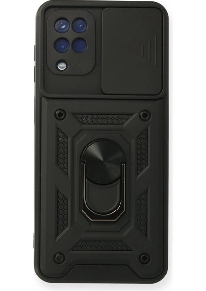 Samsung Galaxy A12 Kılıf Pars Lens Yüzüklü Silikon - Siyah