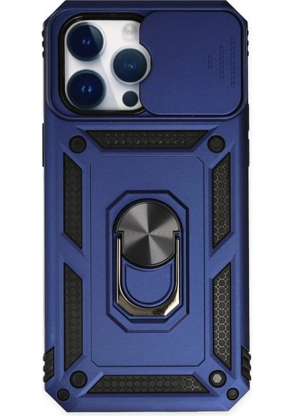 iPhone 14 Pro Max Kılıf Pars Lens Yüzüklü Silikon - Lacivert