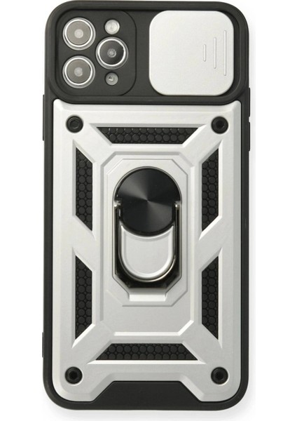 iPhone 11 Pro Kılıf Pars Lens Yüzüklü Silikon - Gümüş