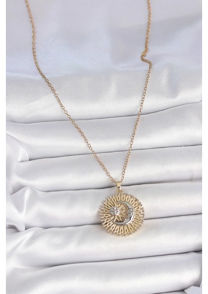 316L Çelik Gold Renk Mix Renk Ay Güneş Model Kadın Kolye fiyatları