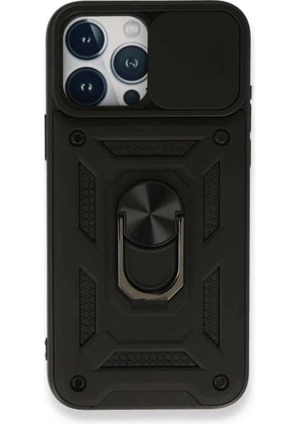 iPhone 15 Pro Max Kılıf Pars Lens Yüzüklü Silikon - Siyah