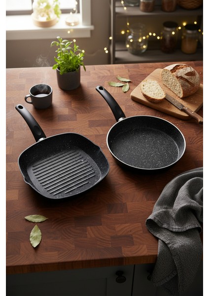 Carolin 2 Parça Grill Tava Seti Siyah ( 28CM -28 Cm) modelleri