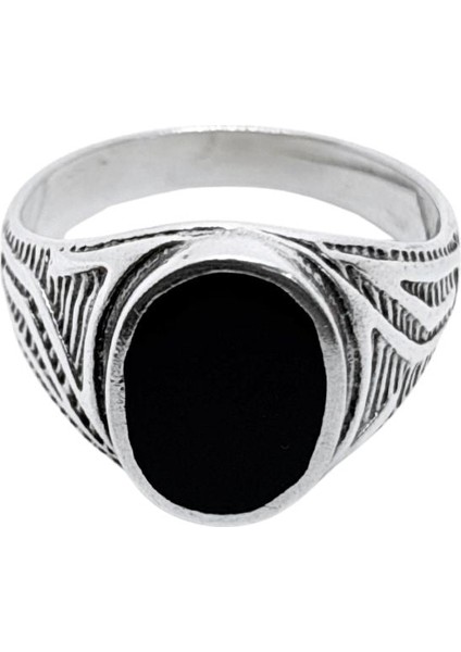 Kenarları Motifli Oval Mineli Gümüş Erkek Yüzük fiyatları
