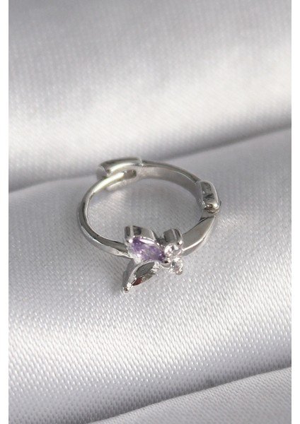 316L Çelik Gümüş Renk Zirkon Taşlı Kelebek Model Tragus Piercing