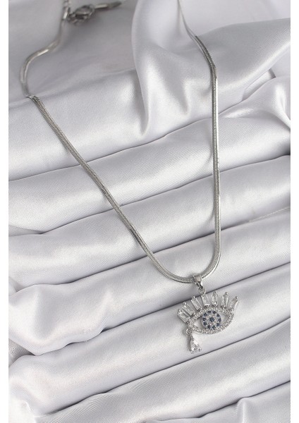 316L Çelik Gümüş Renk Italyan Zincir Zirkon Taşlı Göz Model Kadın Kolye fiyatları