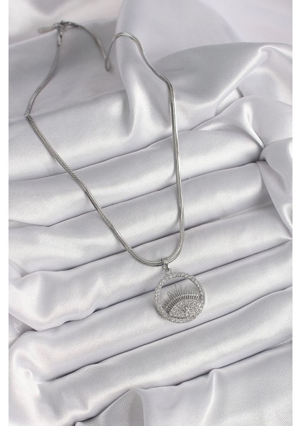 316L Çelik Gümüş Renk Italyan Zincir Zirkon Taşlı Göz Model Kadın Kolye fiyatları