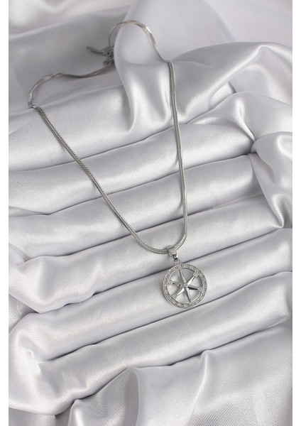 316L Çelik Gümüş Renk Italyan Zincir Zirkon Taşlı Kutup Yıldız Model Kadın Kolye fiyatları
