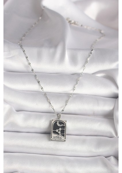 316L Çelik Gümüş Renk Zirkon Taşlı Ay Figürlü Taror Model Kadın Kolye fiyatları