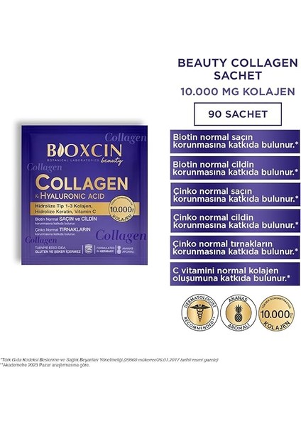 Beauty Collagen Toz Saşe 10.000 Mg – Tip 1 & Tip 3 Hidrolize Kolajen, Keratin, Biotin, C ve E Vitamini, Hyaluronik Asit – Ananas Aromalı – 3 Al 2 Öde indirimleri