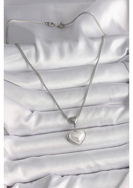 316L Çelik Gümüş Renk Zincir 3D Kalp Model Kadın Kolye fiyatları