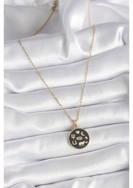 316L Çelik Gold Renk Siyah Şans Kolyesi fiyatları