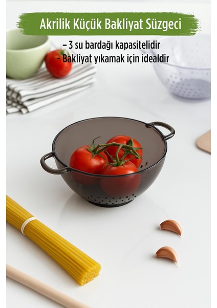 Akrilik Füme Mini Pirinç Süzgeçi & Bakliyat Süzgeçi (3 Su Bardağı Ölçülü)