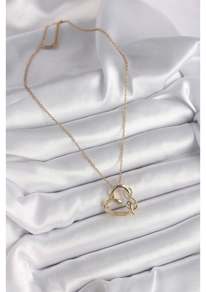 316L Çelik Gold Renk Zincir Zirkon Taş Detaylı Kalp Model Sonsuzluk Detay Kadın Kolye fiyatları