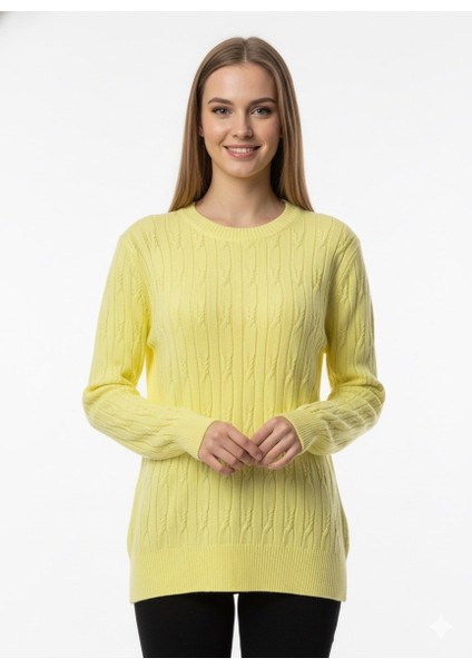 Kadın Saç Örgü Desenli Triko Kazak 5354