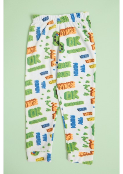 Play Yazı Baskılı Bisiklet Yaka Polar Unisex Çocuk Pijama Takımı fırsatları