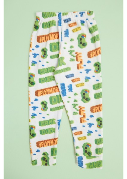 Play Yazı Baskılı Bisiklet Yaka Polar Unisex Çocuk Pijama Takımı indirimleri