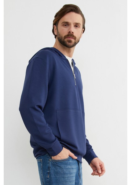 Yarım Fermuarlı Kapüşonlu Modal Sweatshirt fiyatları