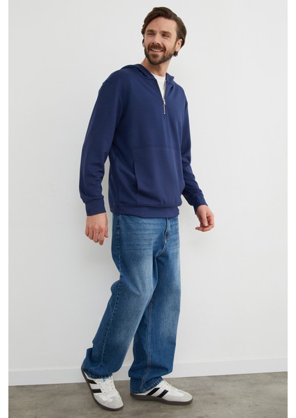 Yarım Fermuarlı Kapüşonlu Modal Sweatshirt modelleri