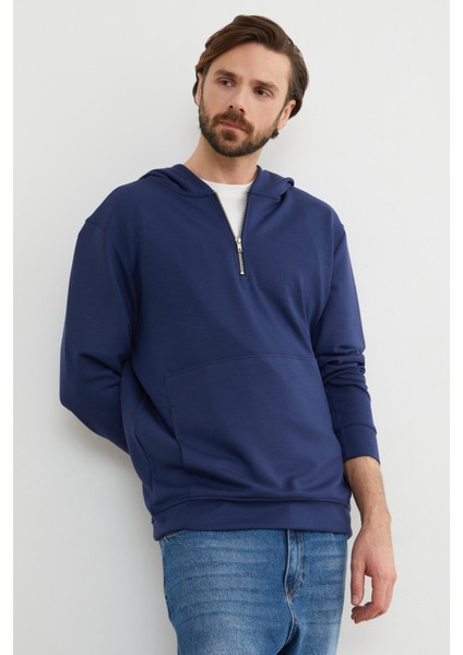 Yarım Fermuarlı Kapüşonlu Modal Sweatshirt fırsatları