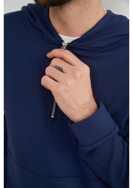 Yarım Fermuarlı Kapüşonlu Modal Sweatshirt indirimleri