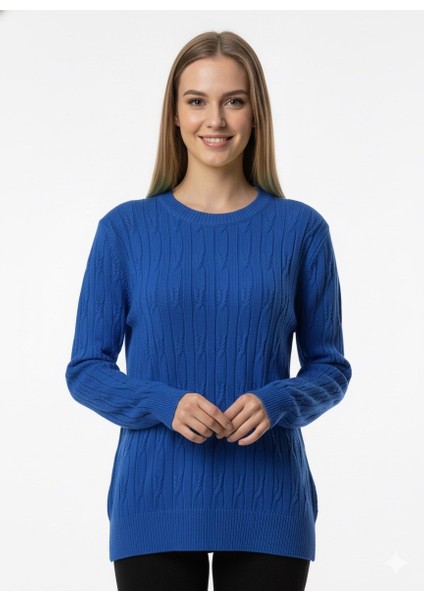 Kadın Saç Örgü Desenli Triko Kazak 5354