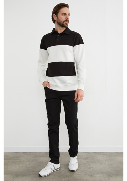 Renk Bloklu Polo Yaka Yarım Düğmeli Sweatshirt fiyatları