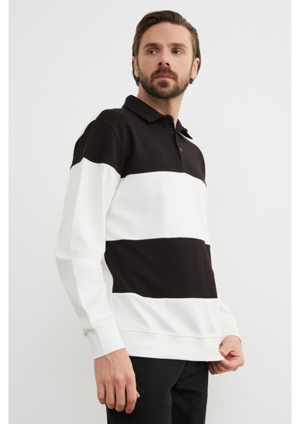 Renk Bloklu Polo Yaka Yarım Düğmeli Sweatshirt modelleri