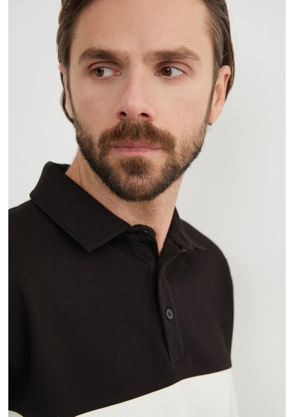 Renk Bloklu Polo Yaka Yarım Düğmeli Sweatshirt indirimleri