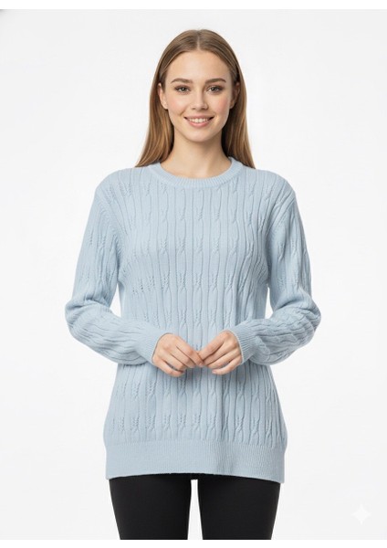 Kadın Saç Örgü Desenli Triko Kazak 5354