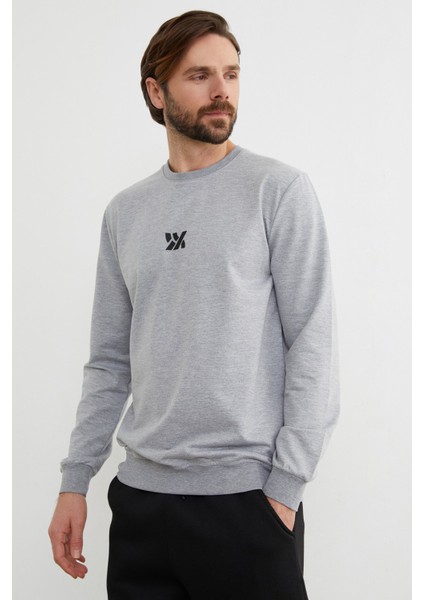 Kabartma Baskılı Bisiklet Yaka Sweatshirt modelleri