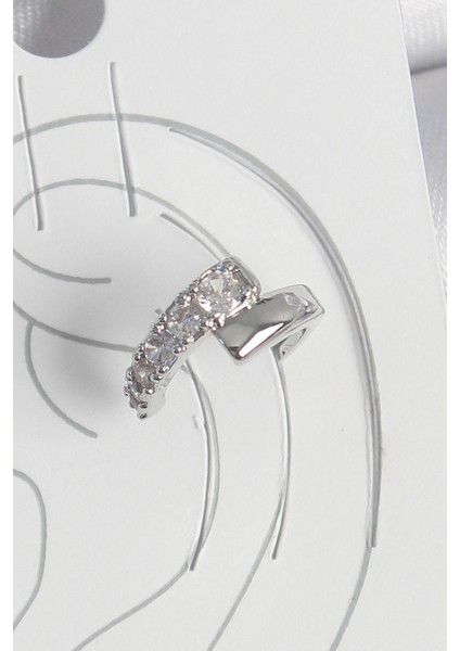 Pirinç Gümüş Renk Zirkon Taşlı Kadın Kıkırdak Küpe