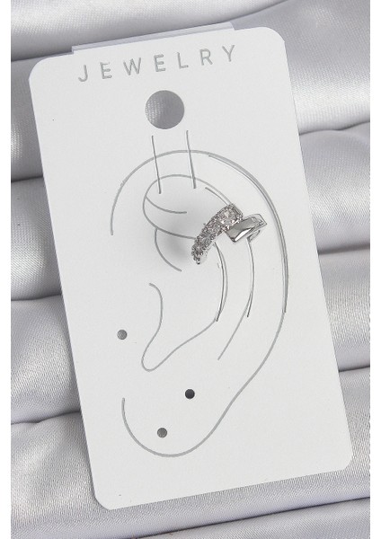 Pirinç Gümüş Renk Zirkon Taşlı Kadın Kıkırdak Küpe fiyatları