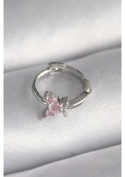 316L Çelik Gümüş Renk Pembe Zirkon Taşlı Kelebek Model Tragus Piercing