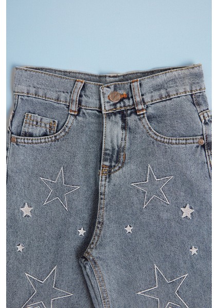 Yıldız Nakışlı Beli Ayarlanabilir Kız Çocuk Pantolon fiyatları