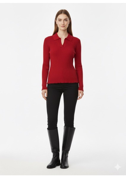 Kadın Fitilli Polo Yaka Kazak 5059 fırsatları