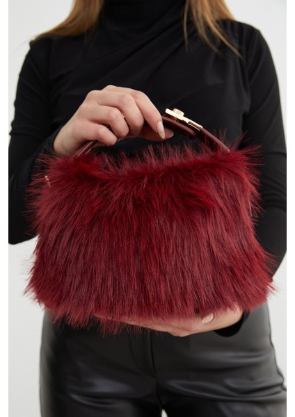 Askılı Fermuarlı Suni Kürk Kol Çantası