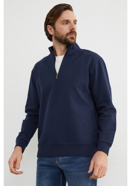 Fitilli Yarım Fermuarlı Sweatshirt
