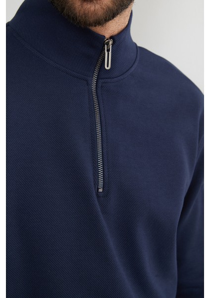 Fitilli Yarım Fermuarlı Sweatshirt