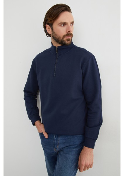 Fitilli Yarım Fermuarlı Sweatshirt