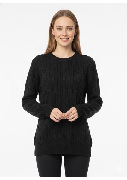 Kadın Saç Örgü Desenli Triko Kazak 5354