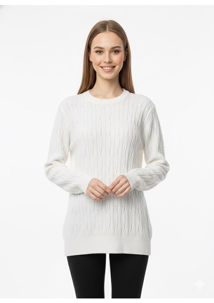 Kadın Saç Örgü Desenli Triko Kazak 5354