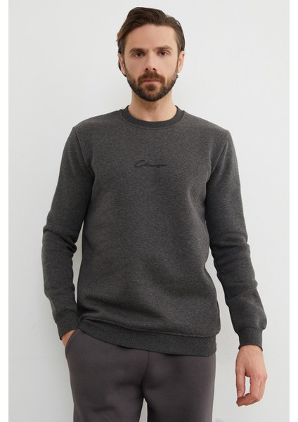 3 Iplik Yazı Baskılı Bisiklet Yaka Sweatshirt modelleri