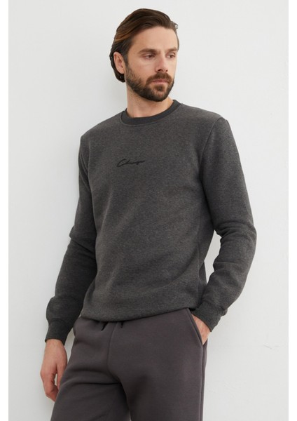 3 Iplik Yazı Baskılı Bisiklet Yaka Sweatshirt indirimleri